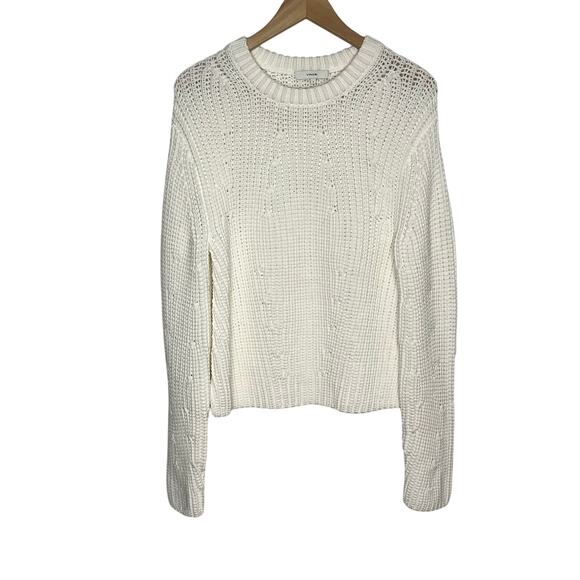 Vince Mirrored Rib Knit Pullover Sweater Womens Small Ivory Minimalist Fisherman - Picture 2 of 14